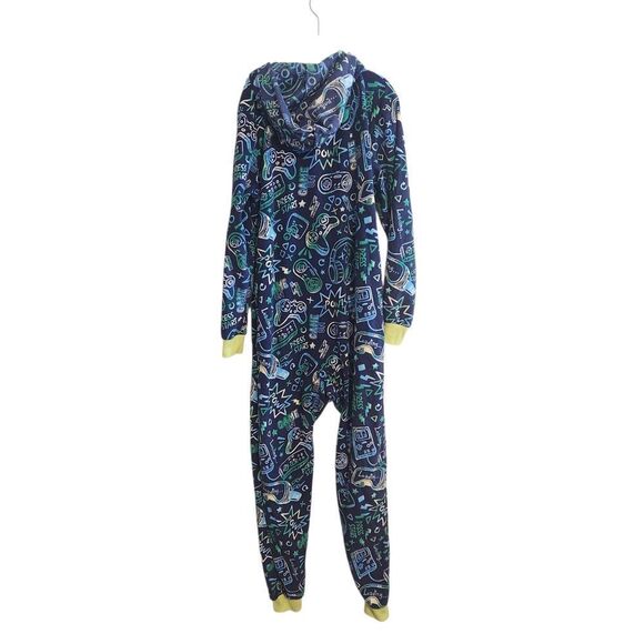 Cat & Jack Boys' Gamer 'Game On' One Piece Hooded Pajama Fleece Sleeper Med 8/10 - Picture 4 of 6
